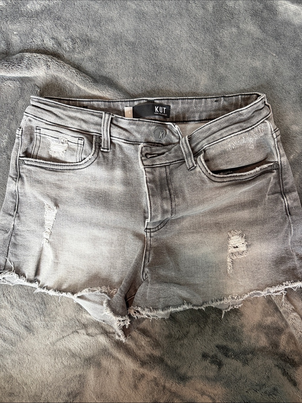 Kut from the Kloth Jane High Rise Light Gray Distressed Denim Shorts